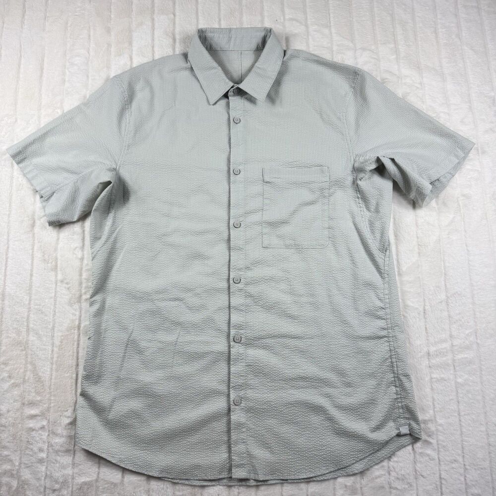 Lululemon Airing Easy Short Sleeve Shirt Button Front Mens XL Seersucker Stretch